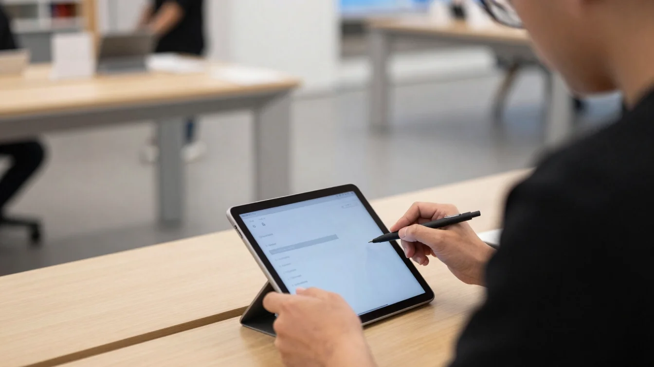 Documentary photo of a customer finalizing an order on a tablet s